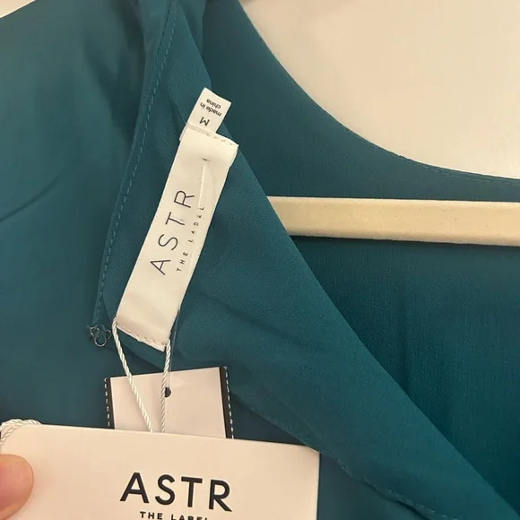 Astr deep turquoise Satin Sleeveless Chemise with Side Slit - Picture 3 of 5